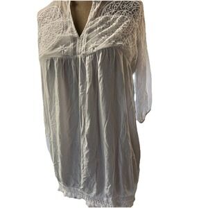 Embroidered Top MED Fringe Balloon Sleeve Boho Festival Beach White‎ Blouse